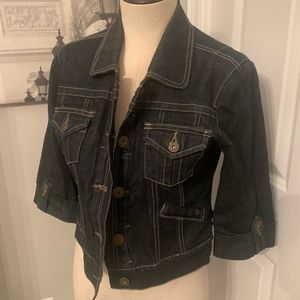 DKNY cropped dark blue denim jean jacket